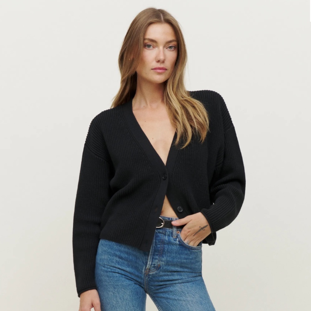 Reformation Black Elke Cotton Cardigan